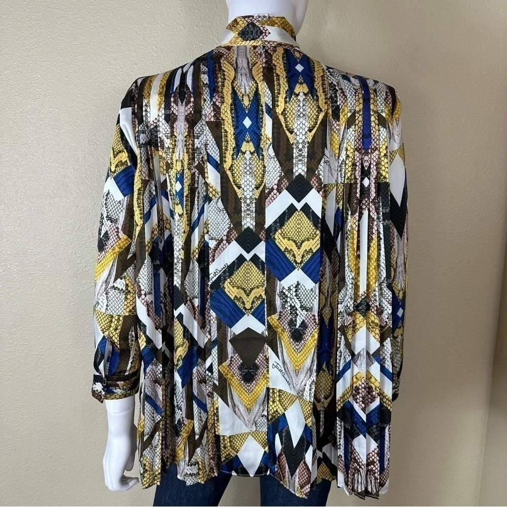 Just Cavalli Sz 38 Blouse Tie Neck Pleated - Picture 3 of 16